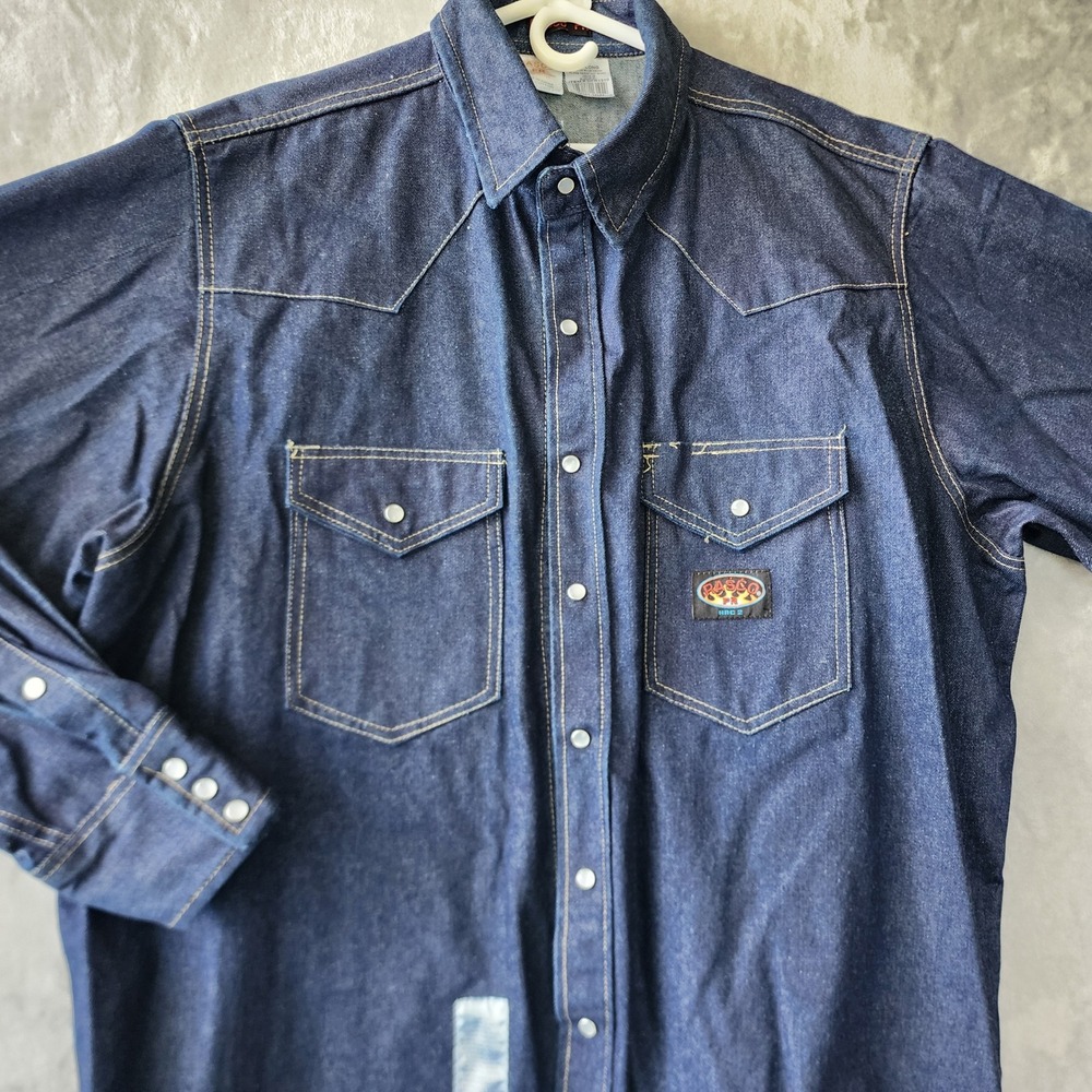 Rasco FR Denim Shirt Mens 3XL Long Flame Resistant Western Pearl Snap Work Blue